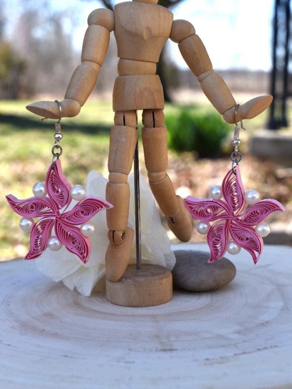 Quilled And Beaded Drop Earrings